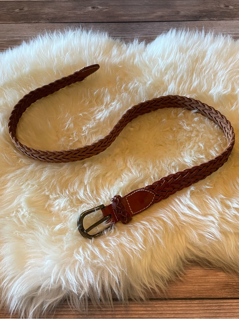 Vintage ECCO Braided Leather Belt ~ Cognac